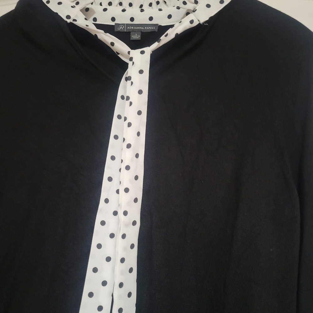 Adrianna Papell Black Sweater Top with Polka Dot Accents - Picture 6 of 8